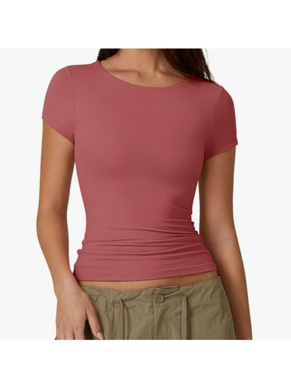 Qinsen Short Sleeve Top Womens Large Brown New